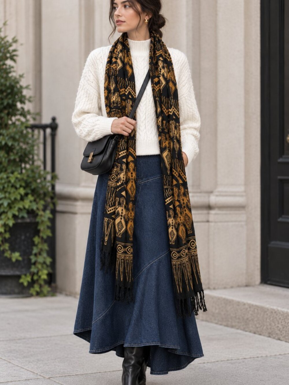 Women Black Boho Scarf Tribal Gothic grunge Beach Coverup